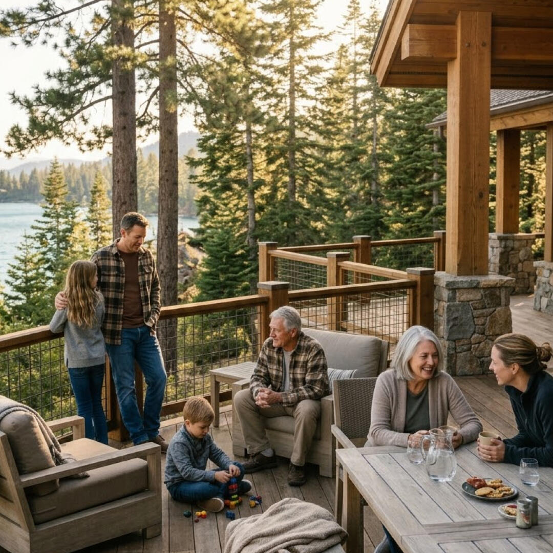3 generations of family members gather on their deck